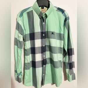 Burberry Green Plaid Button Down Shirt